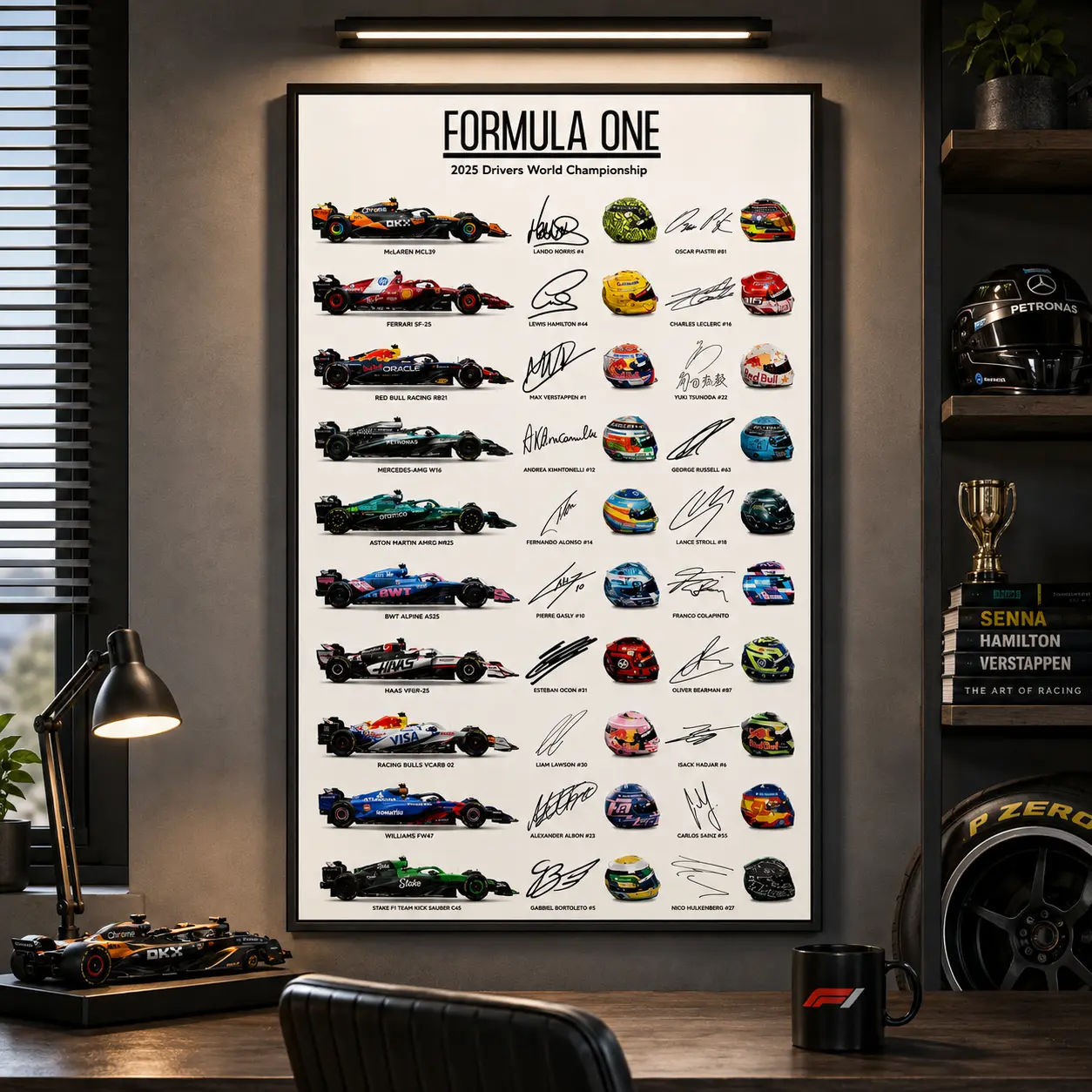 Formula 1 Driver Signature Autographed Poster Print F1 Wall Art Gift For Him F1 Poster Vintage Formula 1 Boys Room