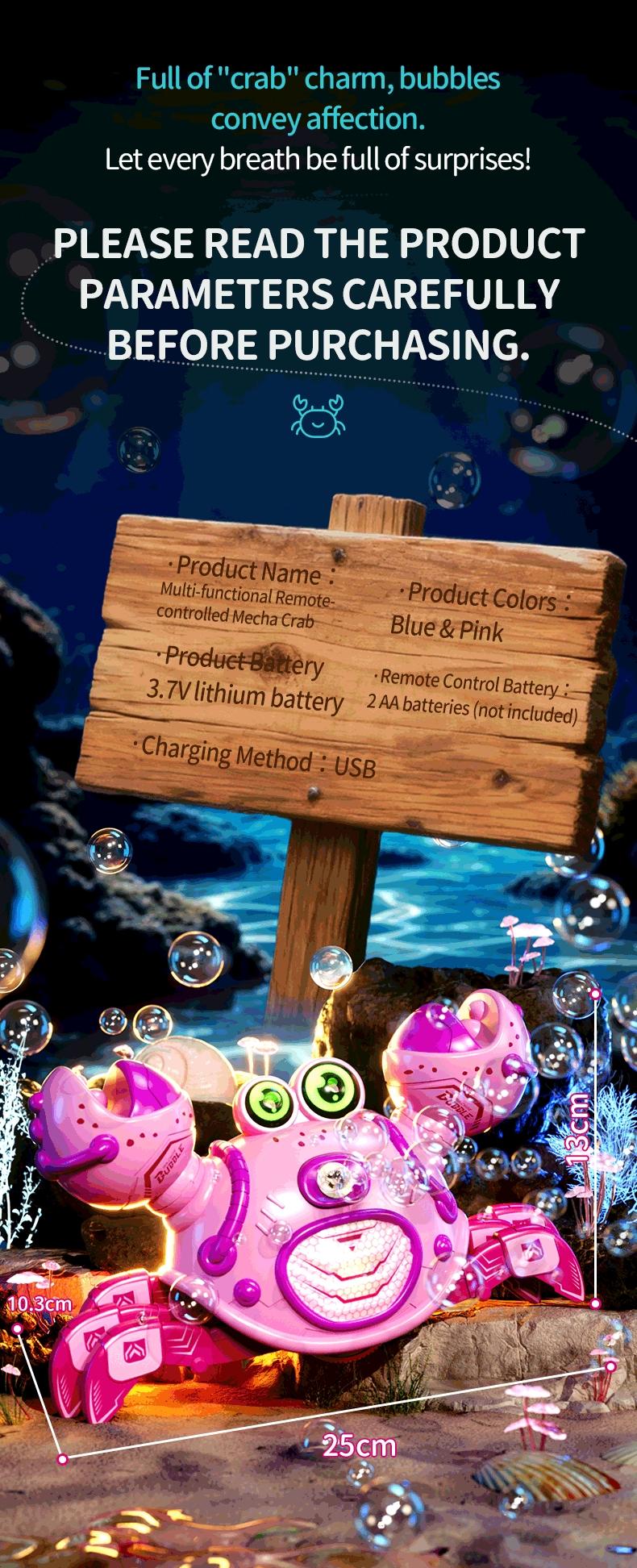 2.4g Remote Control Crab Toy with Music, 360 Degree Rotation, Interactive Bubble Toy, Colorful Lights, Birthday Gift for Kids Ages 8-10