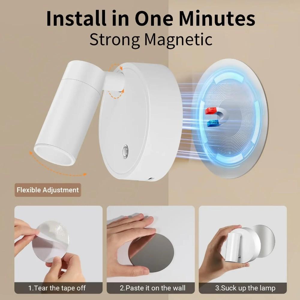 2pcs Wireless USB Rechargeable Wall Light, Magnetic Mount Night Lamp, Touch Control Dimmable Bedside Aisle Reading Light, No Drilling Required Cabinet Lamp, Indoor Lighting