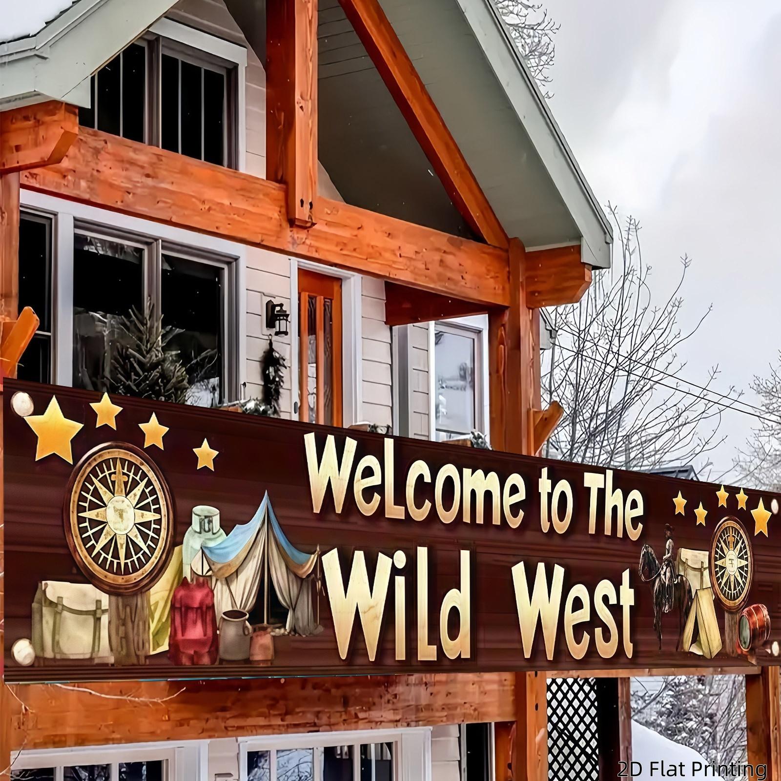 2DFlat1pc Western Cowboy Style Themed Banner Backdrop, With Vintage Wood Texture, Cowboy Tent & Compass Elements, Ideal for Western Themed Party, Cowboy Birthday, Camping Themed Event, Retro Tavern Decoration, Also as Wall Hanging or Photo Background,