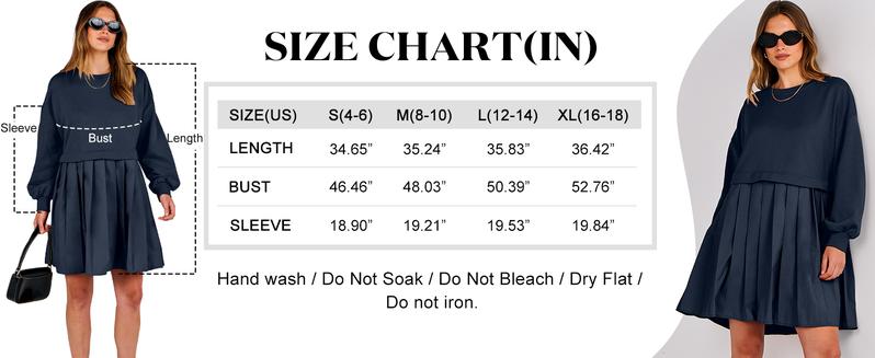 ANRABESS Women Oversized Sweatshirts Hoodie Dress Long Sleeve Crewneck Casual Baggy Patchwork Pleated Flowy Mini Dresses