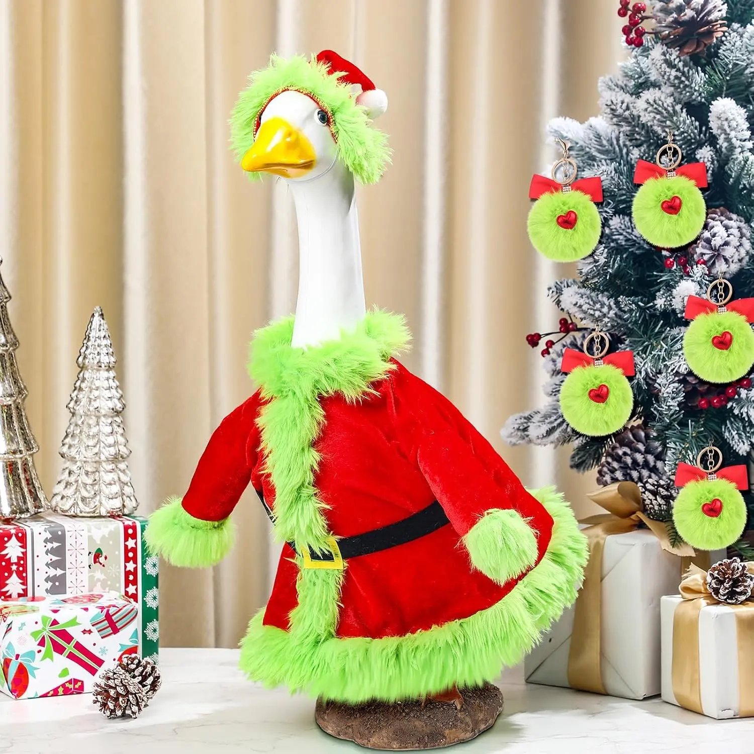Christmas Porch Goose Costume, 23 Inch Cement or Plastic Santa Suit, Lawn Christmas Goose, Outdoor Garden Patio Decorations