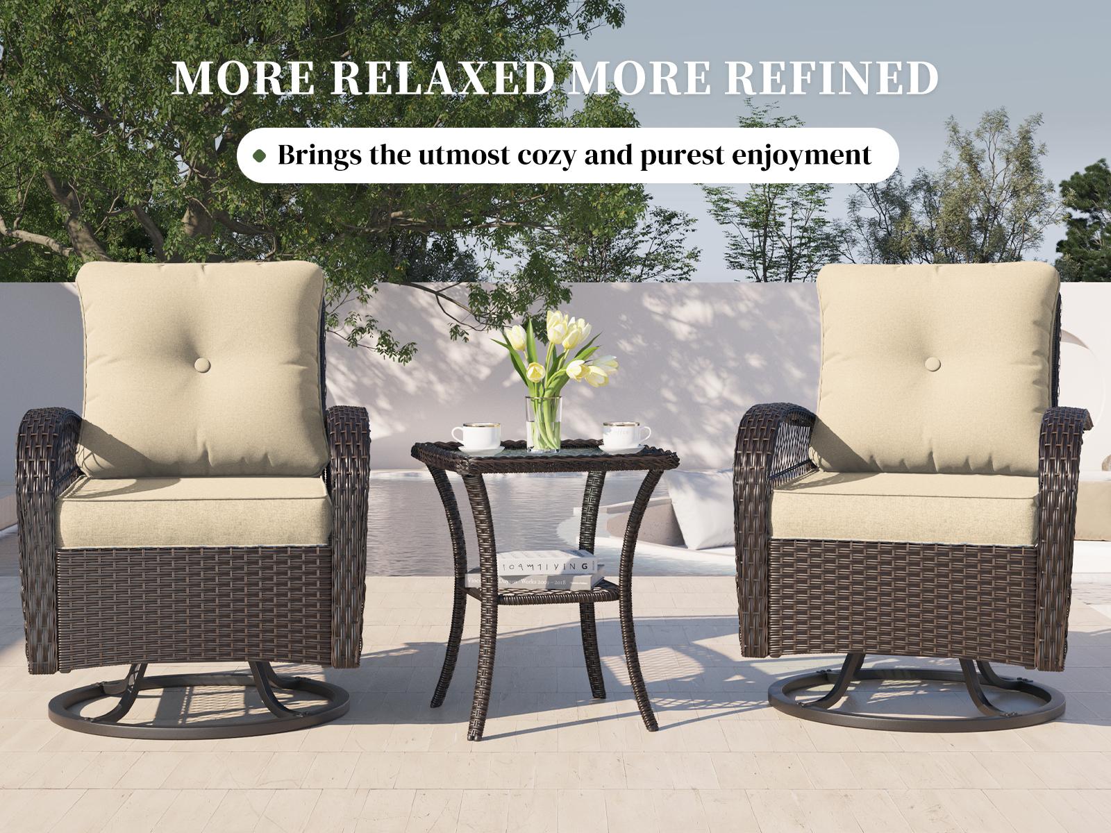 UDPATIO 3 Piece All-Weather Greenish Patio Furniture Set with Wicker Design, Rattan Rocking Chair, Glass Top Side Table Thickened Cushions Outdoor Deck Relax SpringGardening UDPATIO 3 Piece All-Weather Greenish Patio Furniture Set with Wicker Design, Rattan Rocking Chair, Glass Top Side Table Thickened Cushions Outdoor Deck Relax SpringGardening