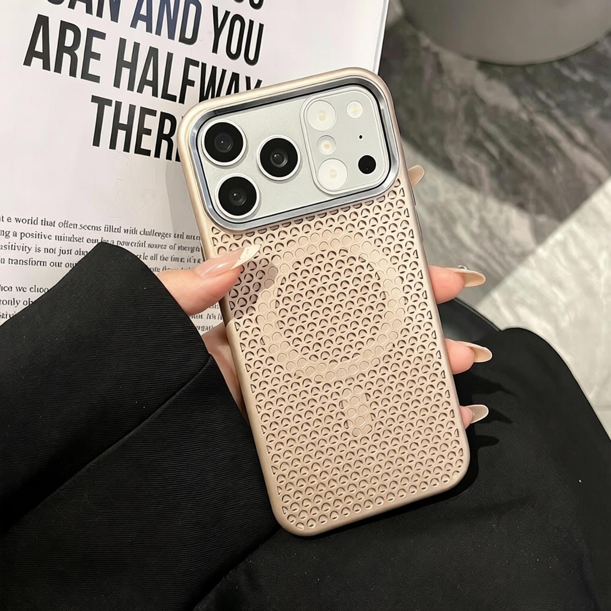 Metal Lens Frame with Honeycomb Heat Dissipation, Magnetic Phone Case with a Matte Feel, Shock-Resistant And Drop-Proof, Protects The Camera, Compatible with Iphone 17 Pro Max, 16, 15, 14, 13, And 12 Pro Max