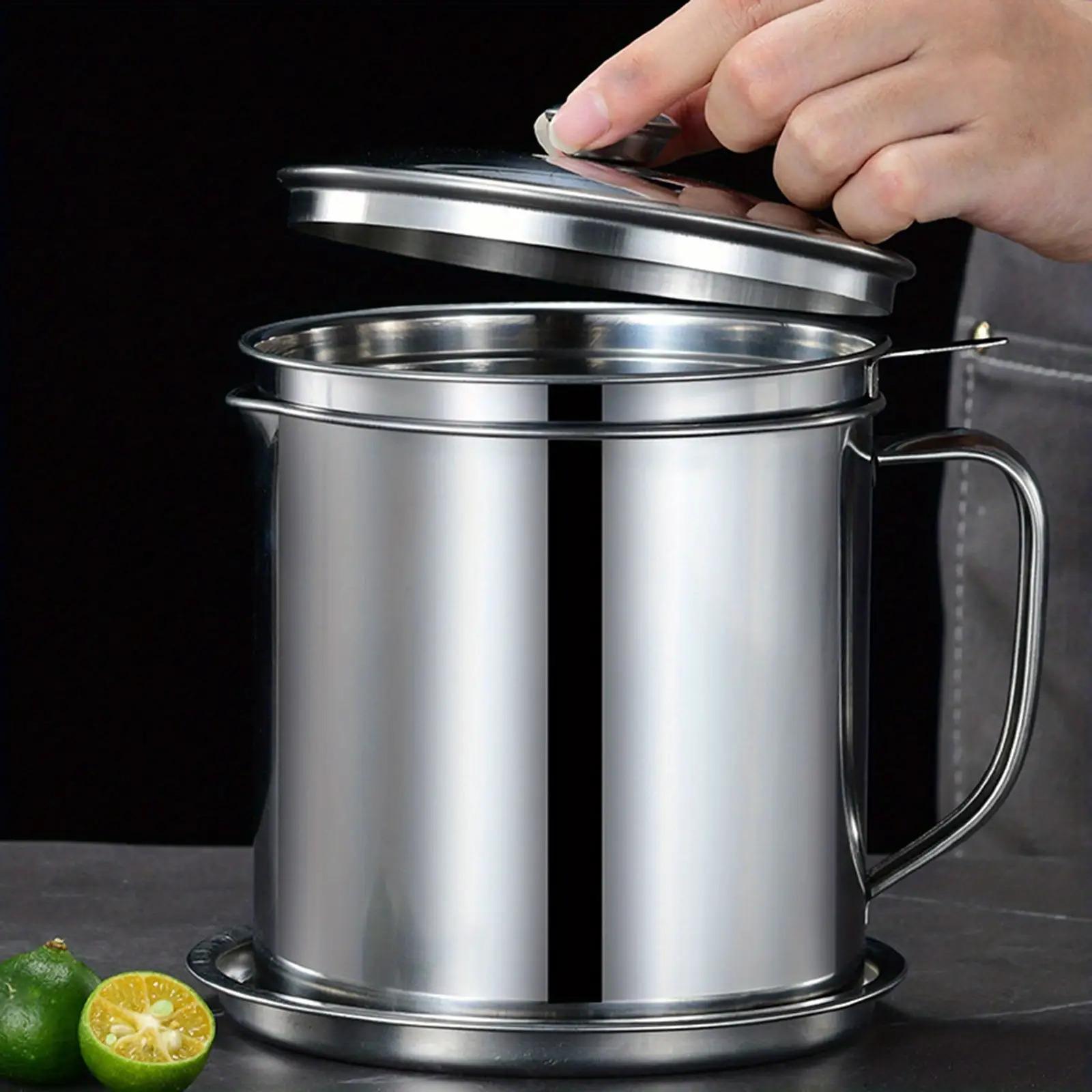 Stainless Steel Bacon Grease Container with Filter, Oil Filter Canister, Grease Storage Canister, Grease Canister Keeper with Lid for Kitchen Cooking, Kitchenware Stainless Steel