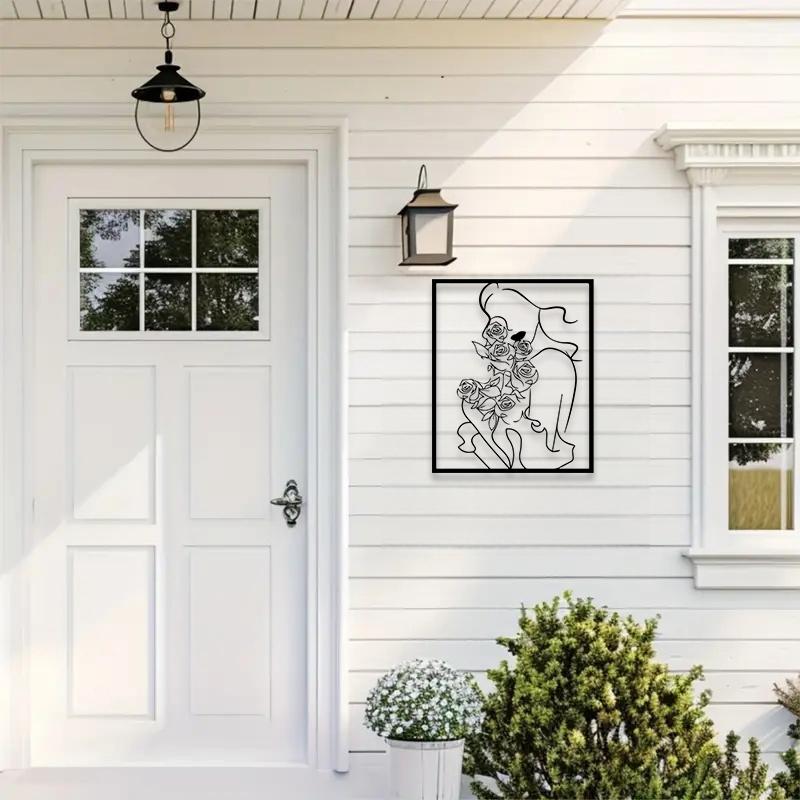 1pc Charming Floral Bunny Metal Wall Art, Charming Floral Bunny Statue Mural, Perfect for Living Room, Garden, Zoo Corner Decor, Christmas Decor, Ideal Gift for Animal Lovers