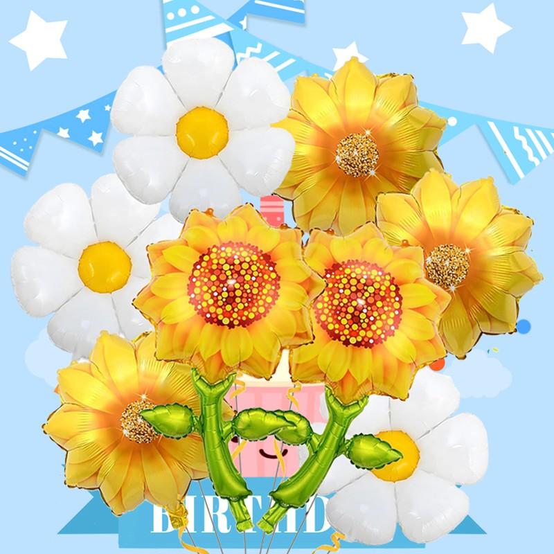 Natural Style Daisy Sunflower Foil Balloons, Multi Shape Kit for Wedding Decor, Anniversary Celebration, Festival & Party Supplies
