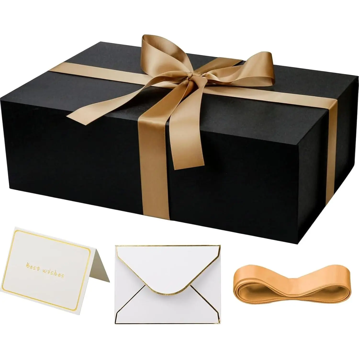 Large Black Gift Box with Magnetic Lids | 14x9x4.5Inches Large Bridesmaid Groomsman Proposal Boxes,for Wedding,Birthdays,Christmas,Gift Packaging.