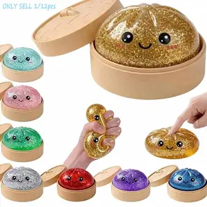 1count/12pcs Shimmering Dumplings Toy Set, Mini Real Dumpling Stress Relief Kit, Fun Fidget Ball Sensory Anxiety Relief, Hand Relaxation, Birthday Gift, New Glitter Dumpling Squishy