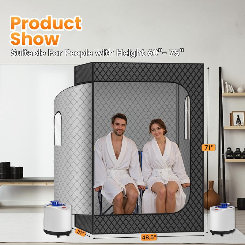 2 Person Portable Steam Sauna for Home, 1 or 2 Person Full Body Sauna Tent with 2 Foldable Chairs,9 Levels of Sauna Box with Remote Control, Black