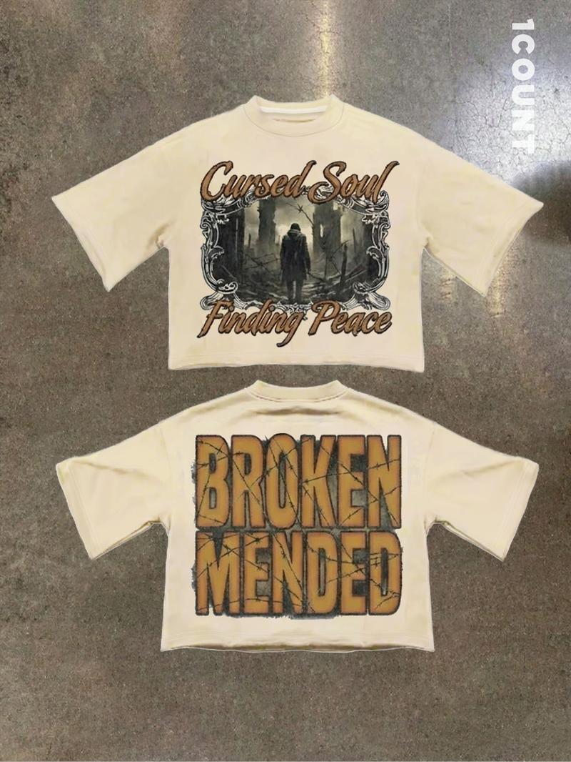 Unisex Short Sleeve Letter Print Tee, Casual Comfortable Loose Fit Fashion T-Shirt, Summer Organic Fabric, Simple Style