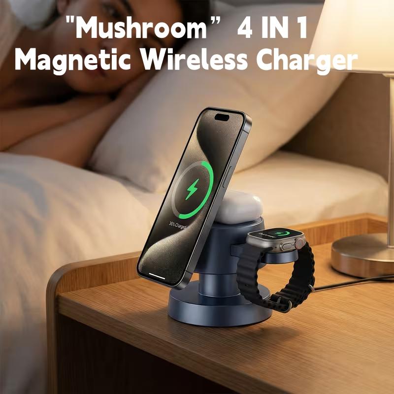 Mushroom Lamp 15w Fast Charger, Magnetic 4-In-1 Wireless Charger, Nightstand Preferred, Fast Charge Mobile Phone/watch/headphones, Electronic Gadgets