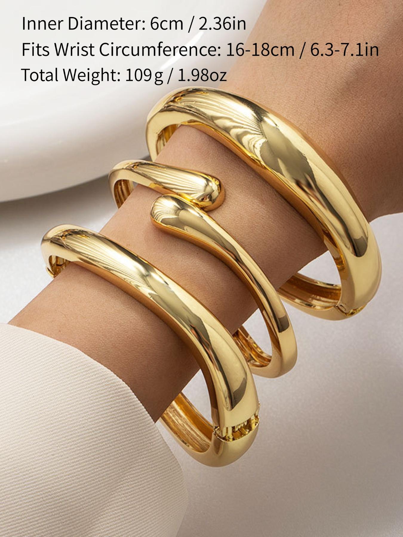 Gold Bangle Bracelet Set for Women, Chunky Gold Cuff Bangle Stackable Bracelets, 6cm Inner Diameter Fits 16-18cm Wrist, Statement Wrist Jewelry for Daily Wear, Perfect Birthday Gift for Her
