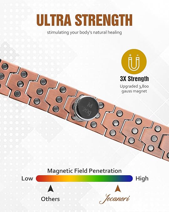 A pure copper men's bracelet, 3X super strong magnetic bracelet, 99.99% pure copper, with 3500 Gauss neodymium magnet, adjustable copper magnetic bracelet, birthday and bachelor party gift, universal holiday wear, copper bracelet jewelry gift A pure copper men's bracelet, 3X super strong magnetic bracelet, 99.99% pure copper, with 3500 Gauss neodymium magnet, adjustable copper magnetic bracelet, birthday and bachelor party gift, universal holiday wear, copper bracelet jewelry gift