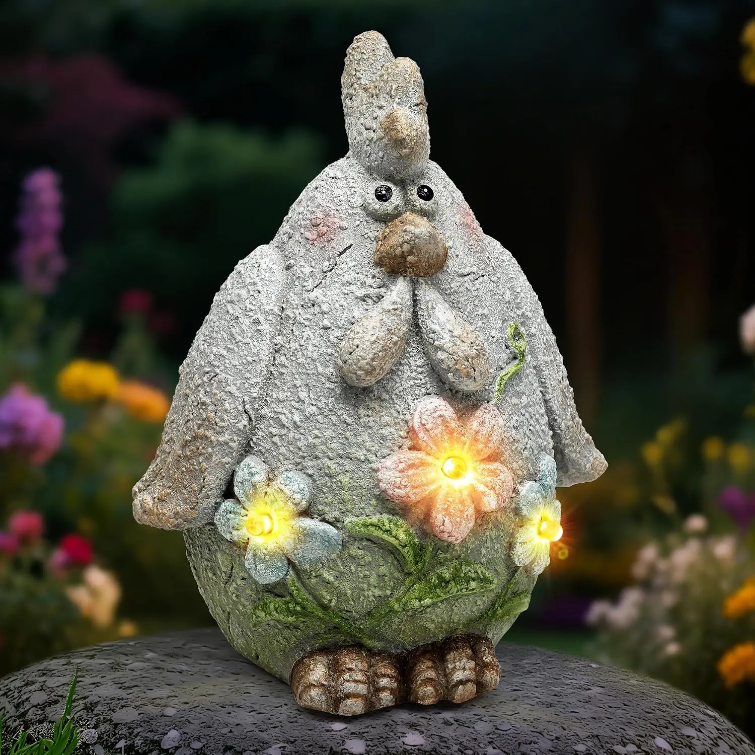 Solar Chicken Garden Statue,Outdoor Decor for Lawn Ornaments,Gifts for Mom | Solar Chicken Decor with LED Lights,Solar Garden decor for yard Patio Backyard ,auto  at night,gifts for women