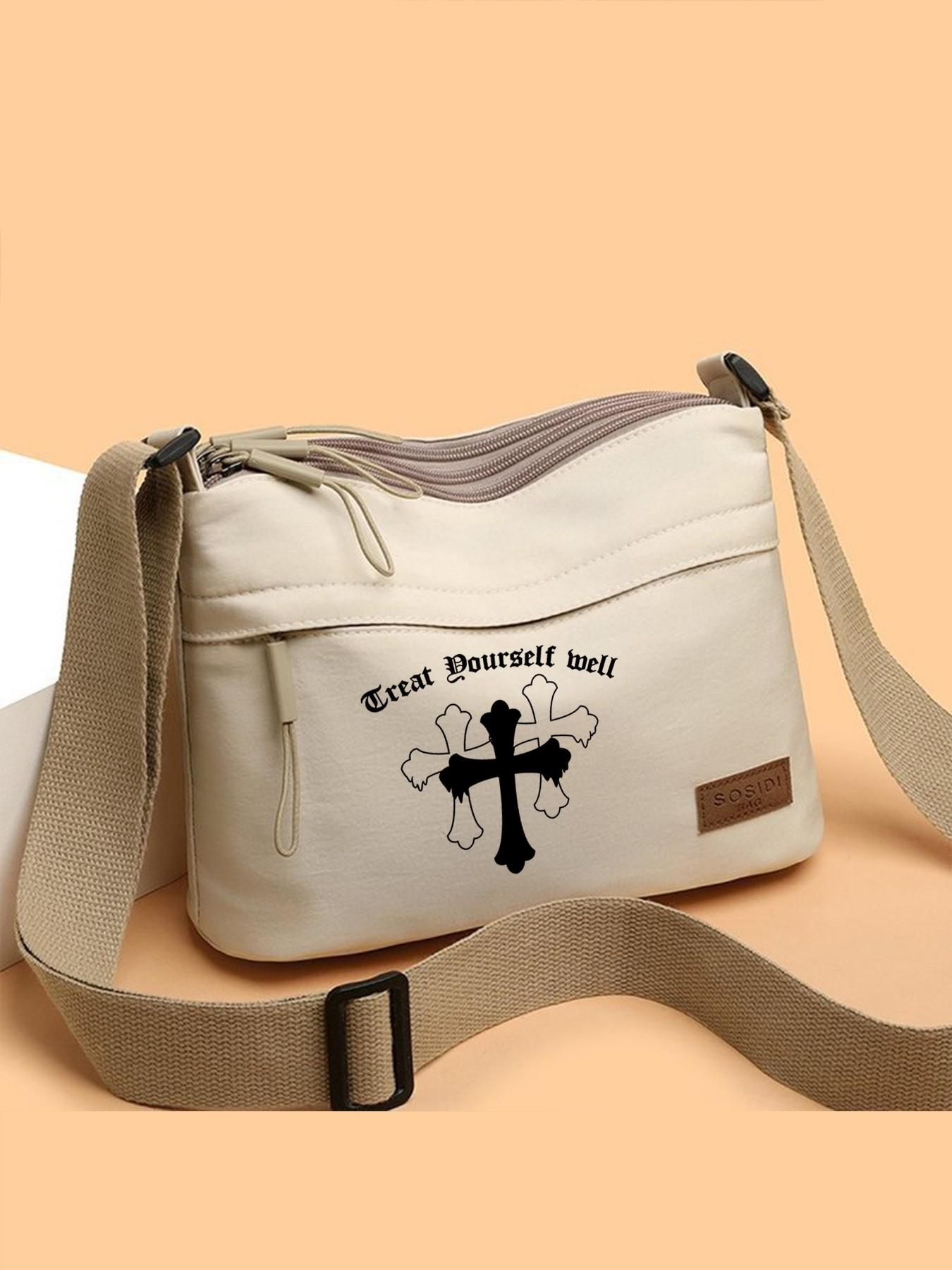 Crossbody Bag with Cross Print, Adjustable Strap Shoulder Bag, Unisex Casual Style, Ideal for Outdoor Leisure or Daily Commute