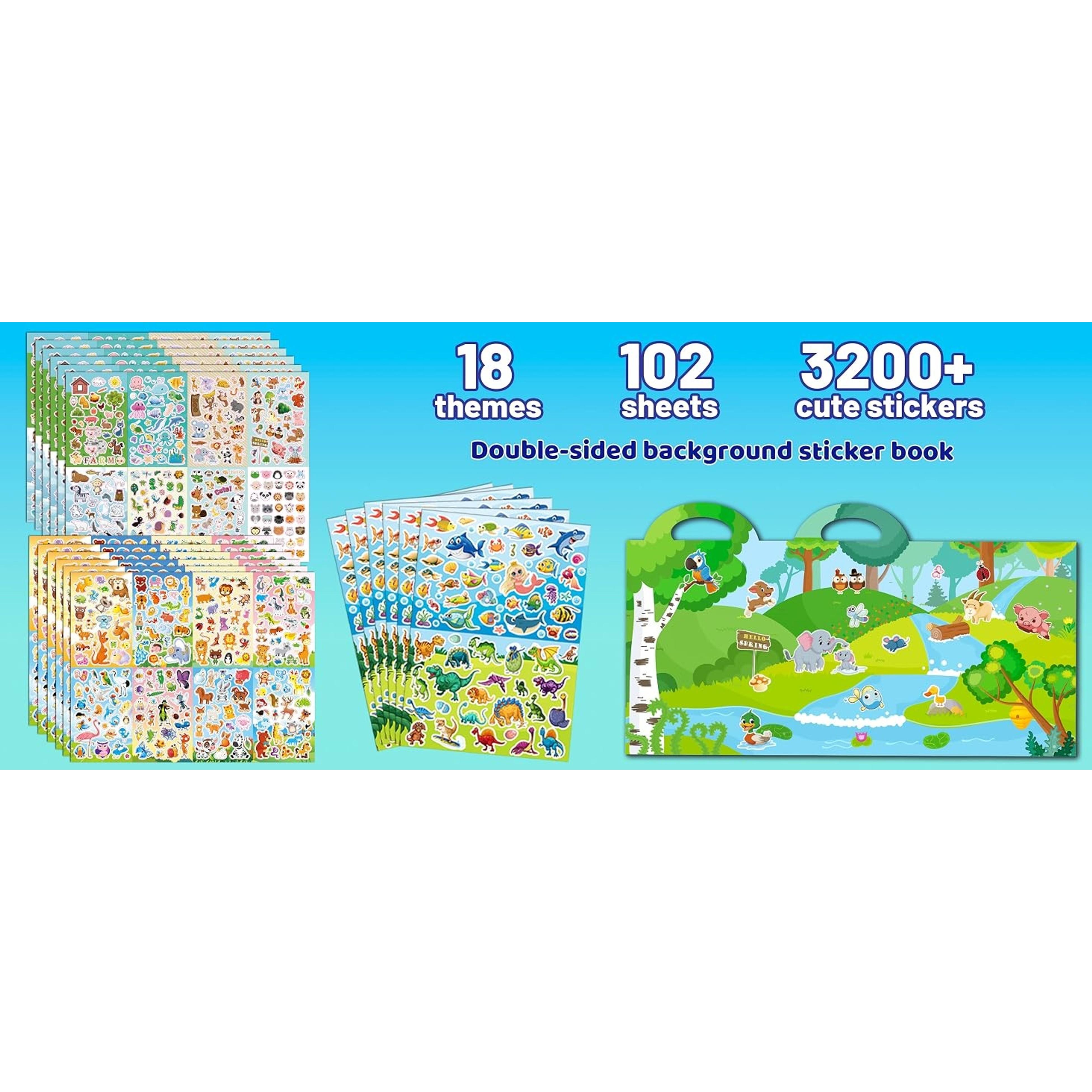 3200+ PCS Stickers for Kids, 102 Sheets Cartoon Animal Stickers for Toddlers, 18 Theme Reward Cute Stickers for School Teachers Students Parents, Scrapbook Journal Gifts Decor