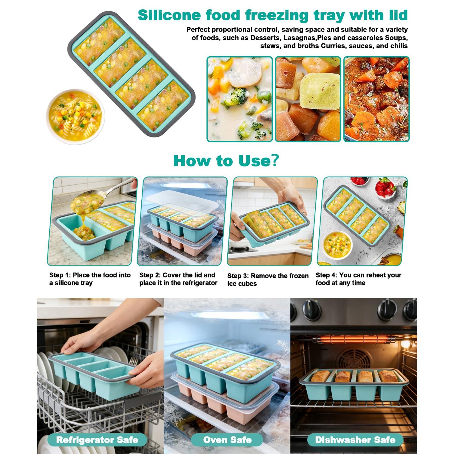 Silicone Freezer Trays with Lid, Souper Cubes 1 Cups Silicone Freezer Molds Ice Cube Tray for Meal Prep & Freezing Soup, Stews, Sauces, Homemade Large Ice Cube, BAP Free