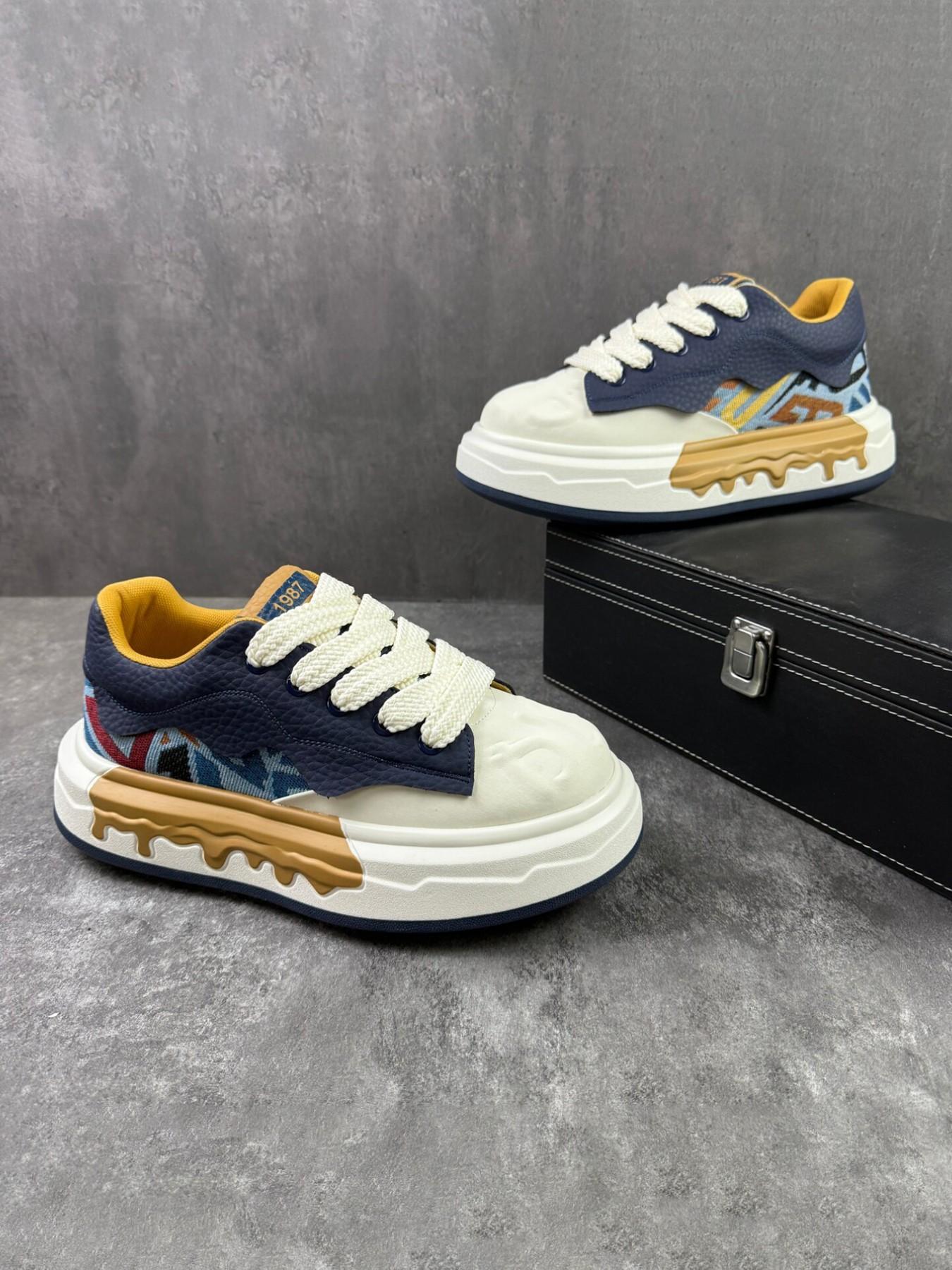 2026 Fall Winter New Retro Patchwork Dissolve Shoes, Chocolate Colorblock Cream Sole, Soft Bottom Height Increase Casual Shoes