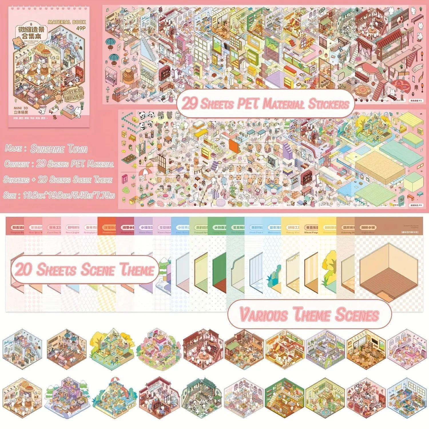 3D Sticker Scene Book for Adults and Kids, DIY Landscape Stickers, Large and Medium Sizes, Creative Gift for Notebooks, Water Bottles, Scrapbooks, DIY Decorative Stickers
