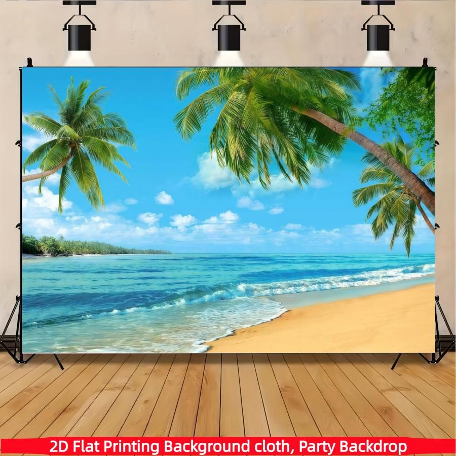 Summer Beach Party Background Banner, Hawaiian Party Background Cloth, Polyester Material, Beach, Palm Trees, and Blue Sky, Suitable for Hawaii Party Decoration, Summer Home Decoration,Garden,Studio, and Outdoor Birthday Party Multi functional Decoration