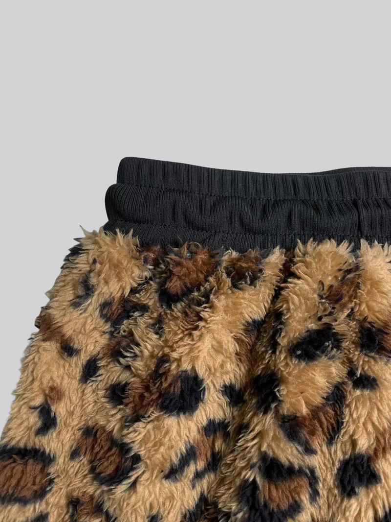 Women's Fall Winter Streetwear Casual Warm Leopard Print Patchwork Loose Wide Leg Pants, Vintage Style Daily Wear, Casual Lounge Pants