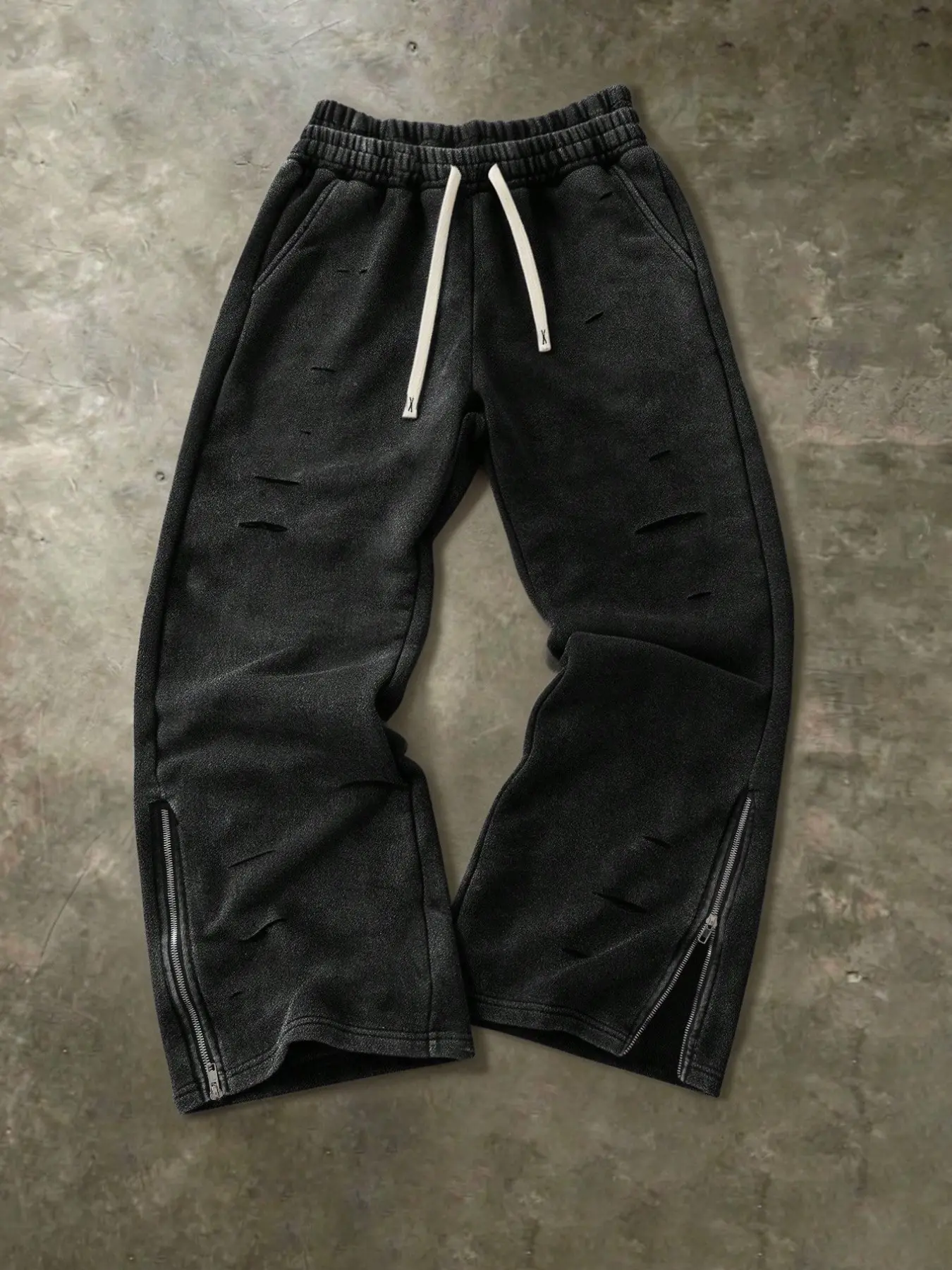 Vintage Washed Ripped Men's Sweatpants, Elastic Waist Drawstring, Loose Hip-Hop Street Long Pants, All Seasons Casual Trousers