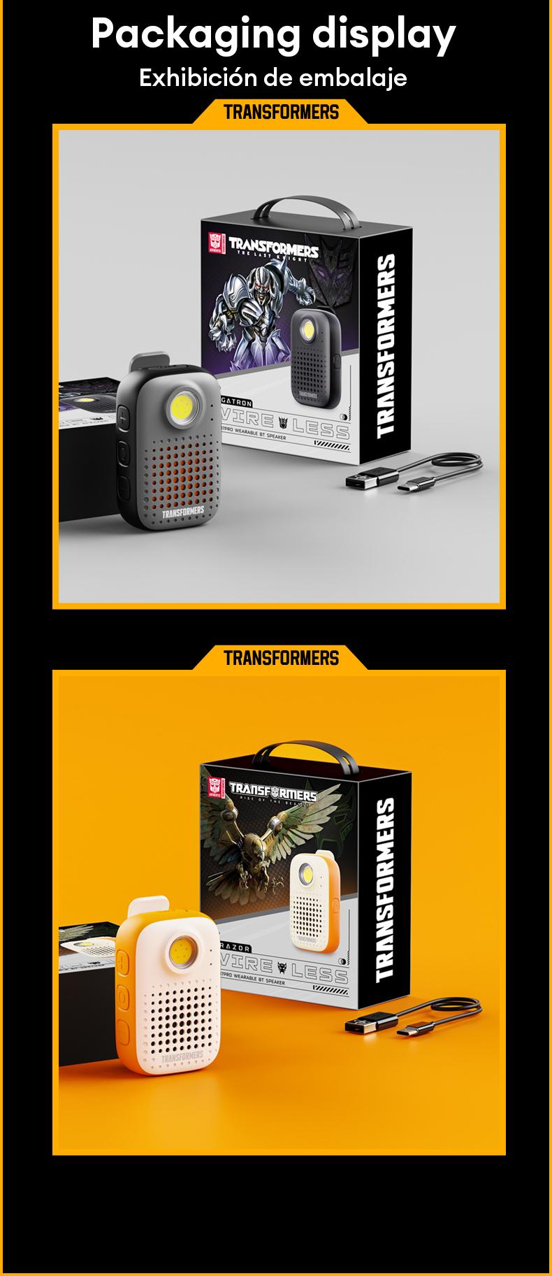 Transformers TF-Y07 PRO Bluetooth Speaker Dual Wear Design with Magnetic/Clip Collar, HiFi Stereo Sound, IPX67 Waterproof