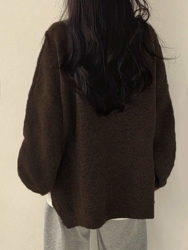 Women's Drop Shoulder Split Hem Oversized Loose Fit Baggy Sweater, Casual Basic Minimalist Long Sleeve Round Neck Jumper, Women's Knitwear Top for Fall & Winter, Sweaters for Women Womenswear