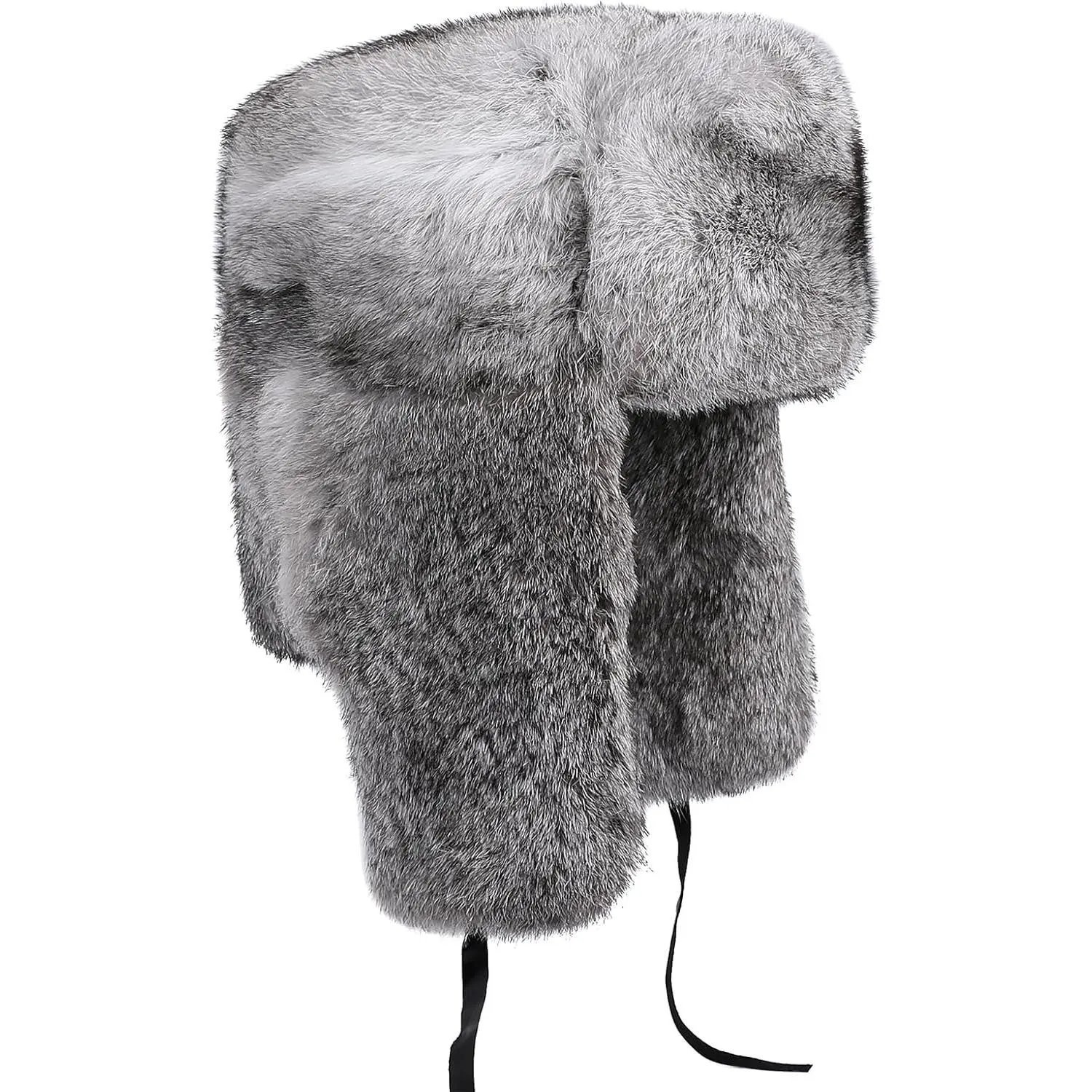 Men's Winter 100% Real Rabbit Fur Trapper Hat - Russian Ushanka Aviator Hat with Earflaps(Gift)