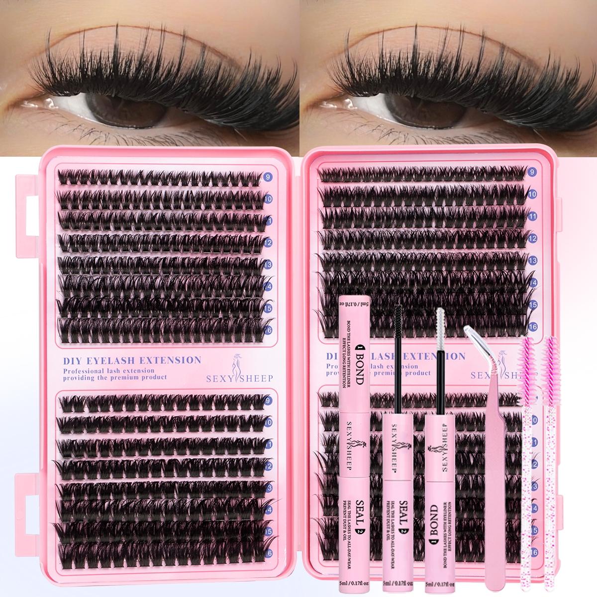 Lash Clusters Kit Natural Individual Lashes Wispy Eyelash Extensions 9-16mm DIY Lash Extension Kit Lash Bond and Seal Waterproof, Lash Applicator, Thick False Eyelashes Kit Makeup