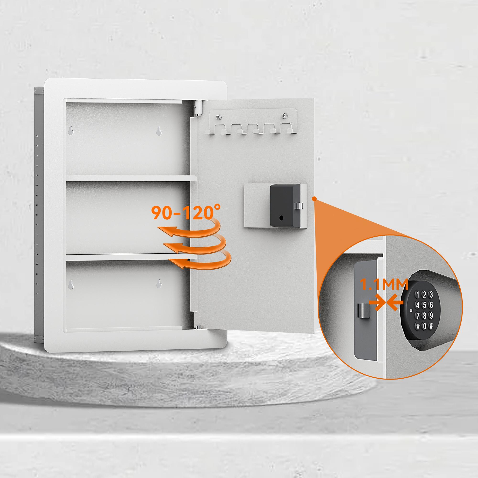 THOF,pistol safe,2 ways to unlock,Passcode,key,Applicable wall,Wall Safes Between the Studs, Hidden Safe with Digital Keypad, Removable Shelves,Avoid security risks,white