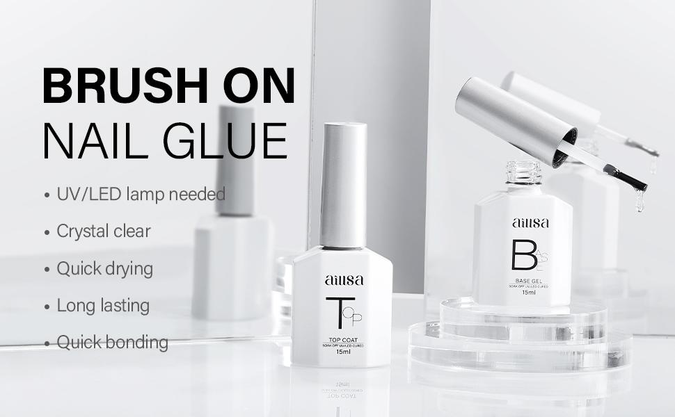 AILLSA Gel Top Coat And Base Coat Gel Nail Polish, 2 x 15 ML Base and Top Coat Gel polish UV/LED Soak Off, Gel Base Coat, No Wipe Top Coat for Builder Gel, Gel Polish, for beginer DIY Nail Art at Home, for clear false nail tips and clear press on nails