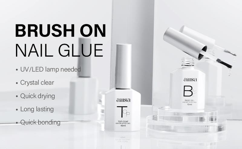 AILLSA Gel Top Coat And Base Coat Gel Nail Polish, 2 x 15 ML Base and Top Coat Gel polish UV/LED Soak Off, Gel Base Coat, No Wipe Top Coat for Builder Gel, Gel Polish, for beginer DIY Nail Art at Home, for clear false nail tips and clear press on nails