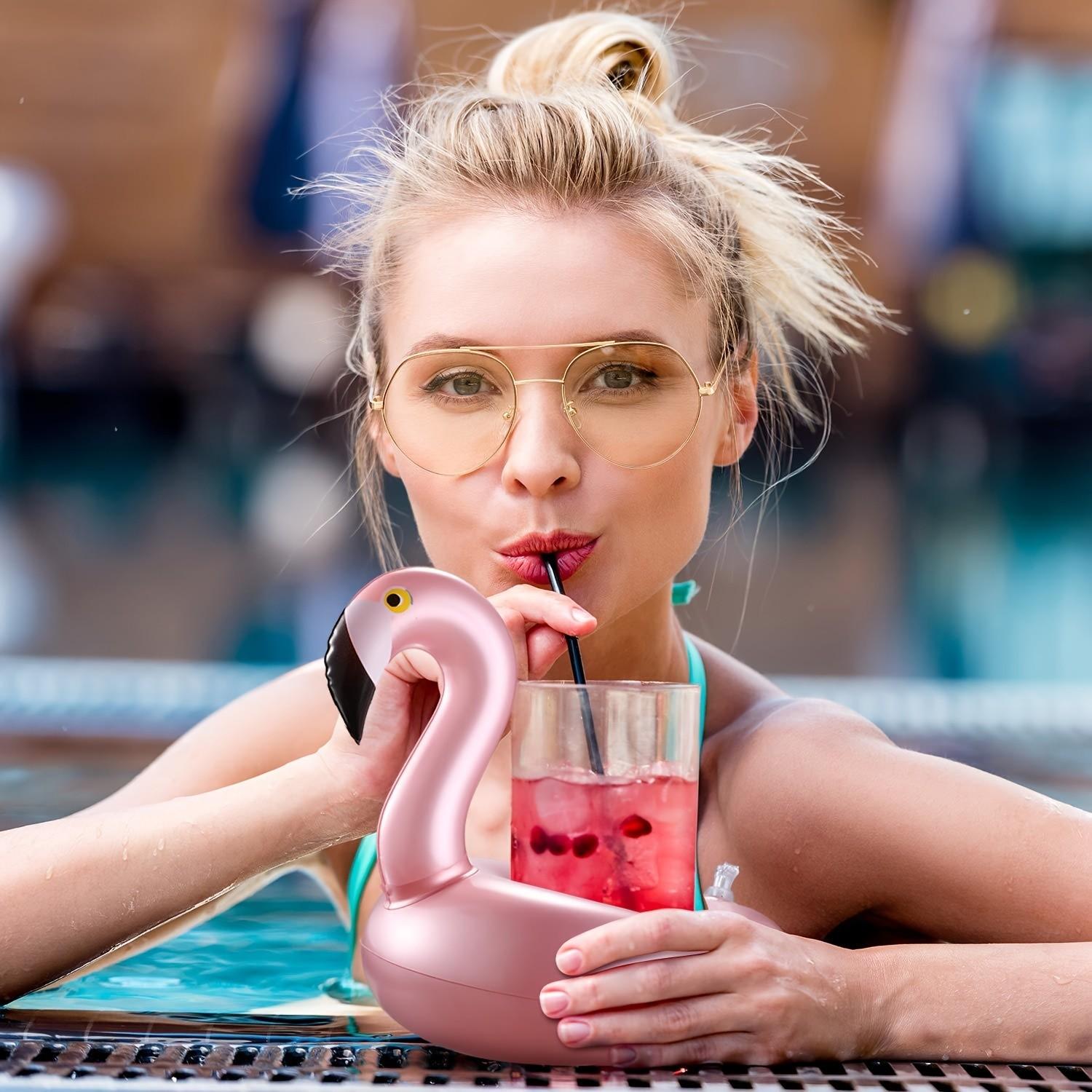 Set of 12 Inflatable Flamingo Drink Holders – Perfect for Summer Pool Parties, Reusable Cute Animal Coasters, Ideal for Keeping Drinks Afloat