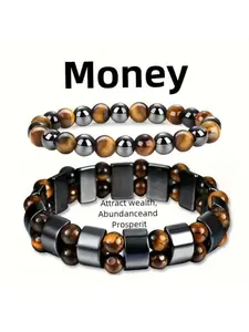 2pcs Double Protection Bracelets, Abundance and Prosperity, Tiger Eye Stone & Obsidian, Handmade, Ideal Holiday Gift, Gemstone Bracelet