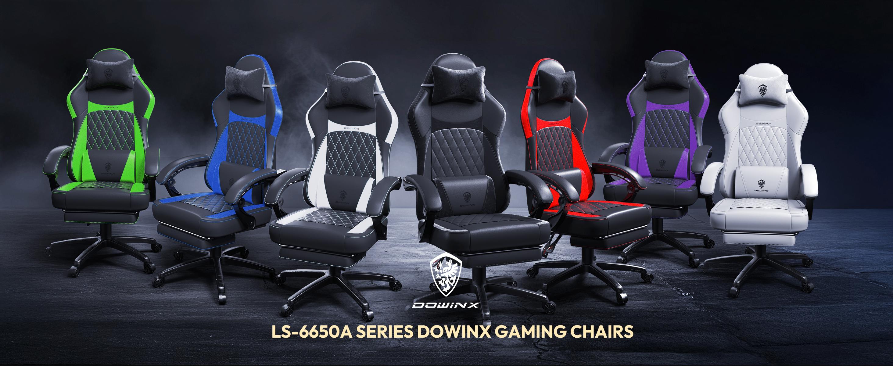 Dowinx Gaming Chair,waist massage and foot pedals for adults，pocket spring pad, ergonomic computer chair,high back gaming chair leather office gaming 300 lb