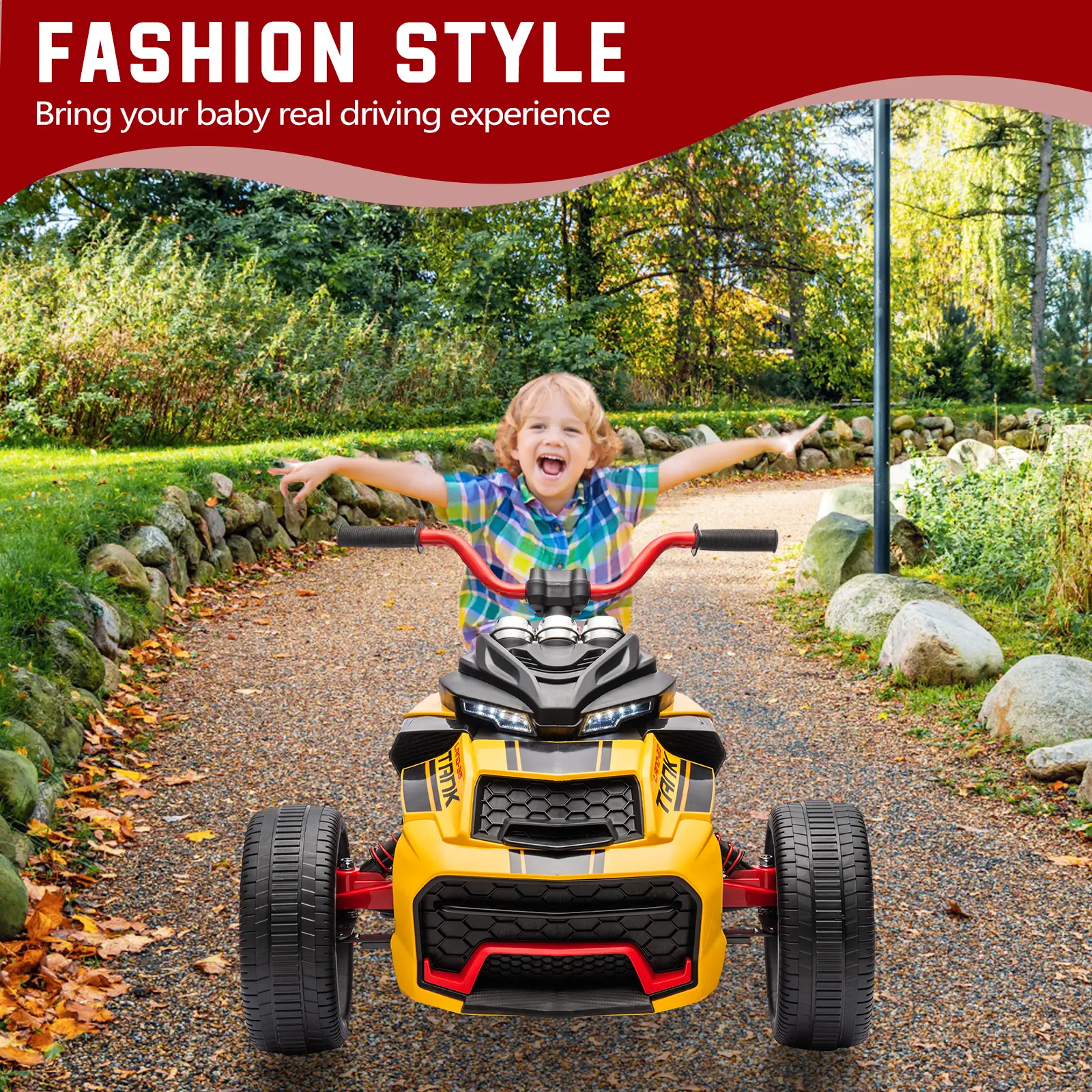 12V Kids Electric 3-Wheel Ride-On ATV – Dual 55W Motors, Up to 7MPH, LED Lights, Music, Horn, USB Port, Treaded EVA Tires – Battery Powered Children’s Vehicle for Boys & Girls Ages 3-8