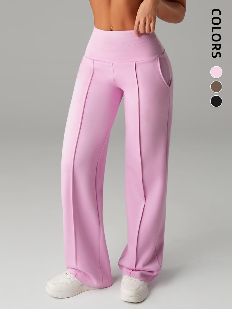 Women's Plain Loose Straight Leg Pants, Wide Leg High Waist Sportswear with Pockets, Comfortable Casual Daily Wear Women's Plain Loose Straight Leg Pants, Wide Leg High Waist Sportswear with Pockets, Comfortable Casual Daily Wear