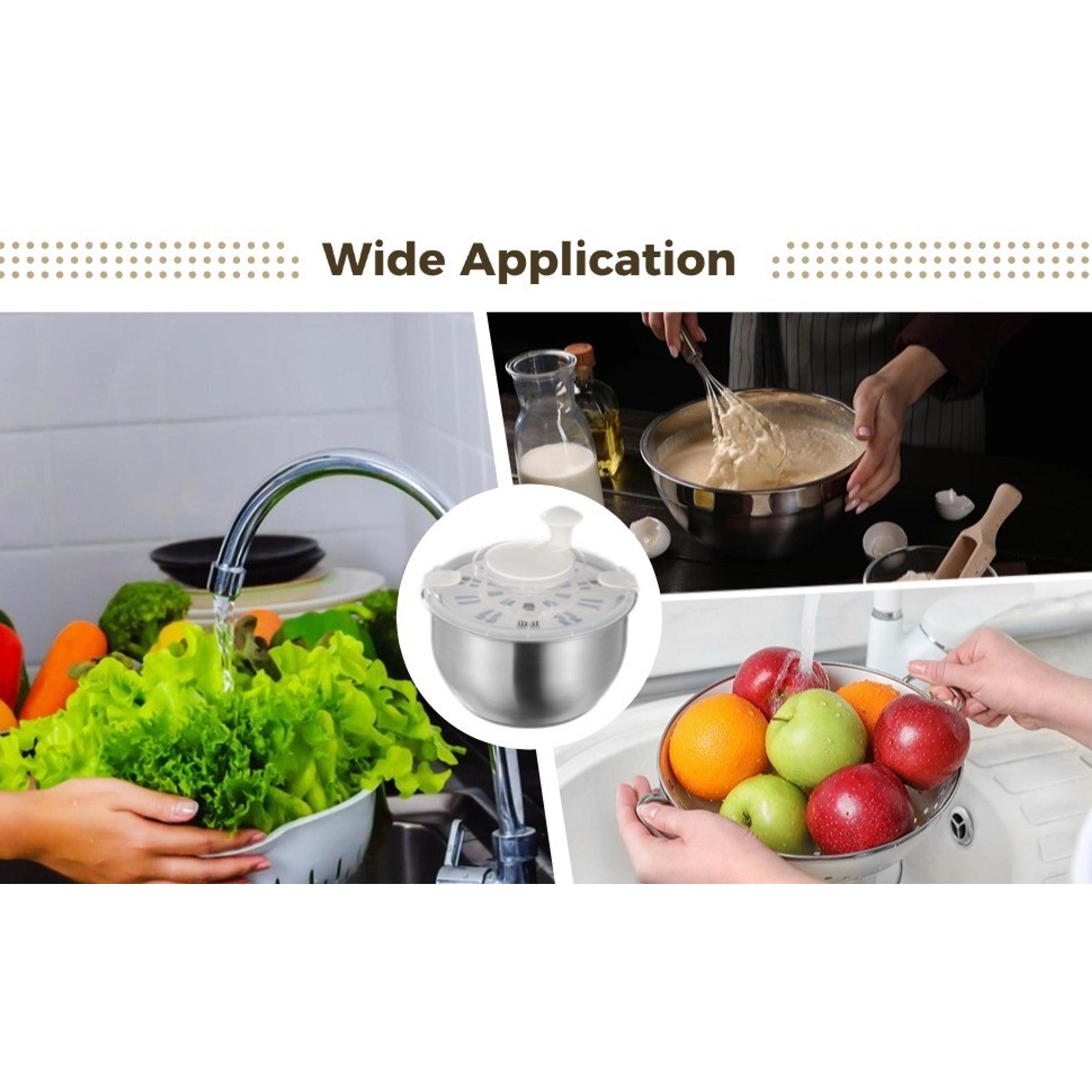 Large Stainless Steel Salad Spinner, Lettuce Spinner Vegetable Strainer Set, Fruit Straining Spinner with Self-Locking Lid