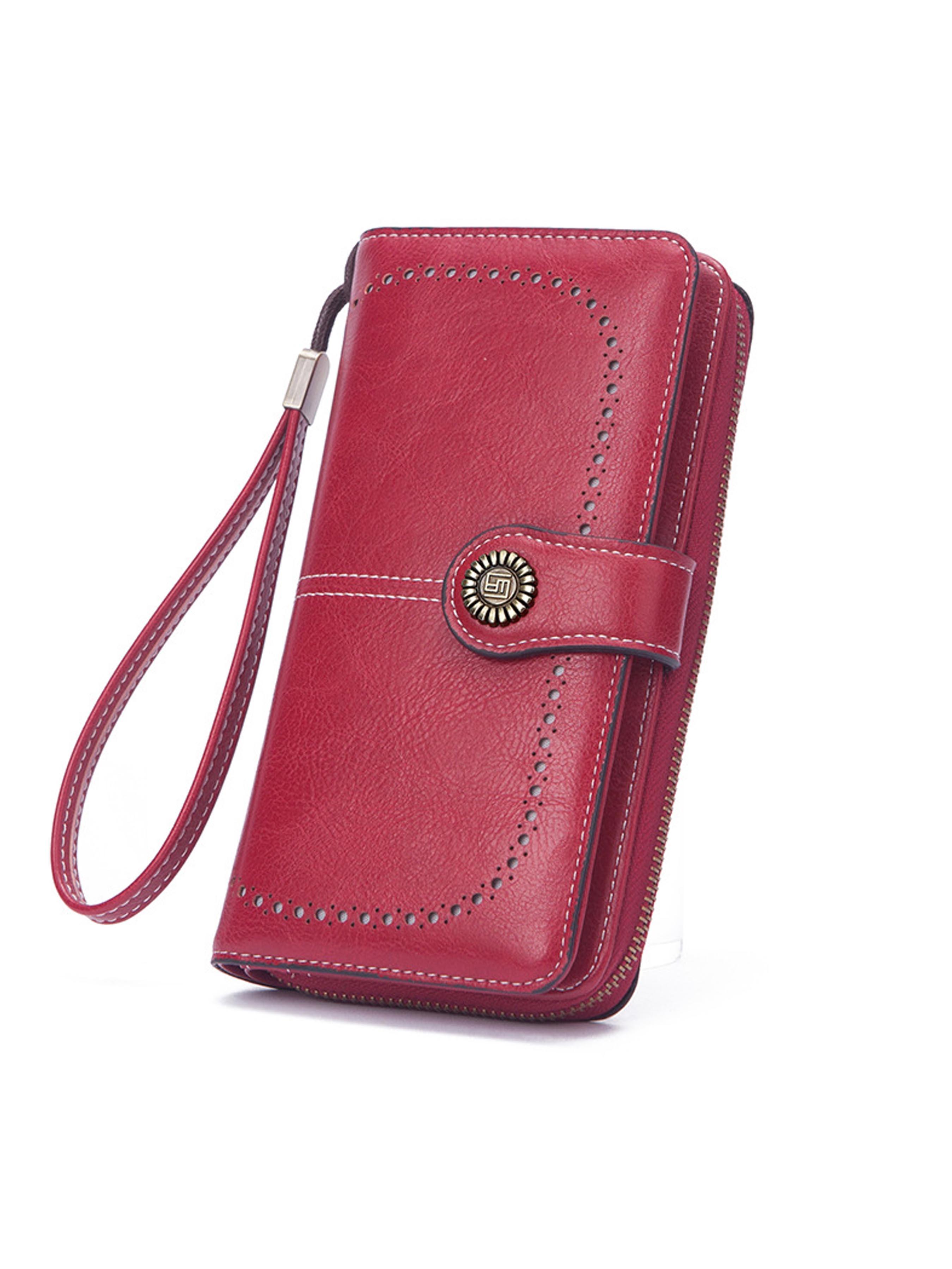 Women's Elegant Solid Color Long Wallet with Wrist Strap, Stylish Wallet, Multi-Functional Rfid Protection Zipper Wallet, Large Capacity Daily Use Handbag