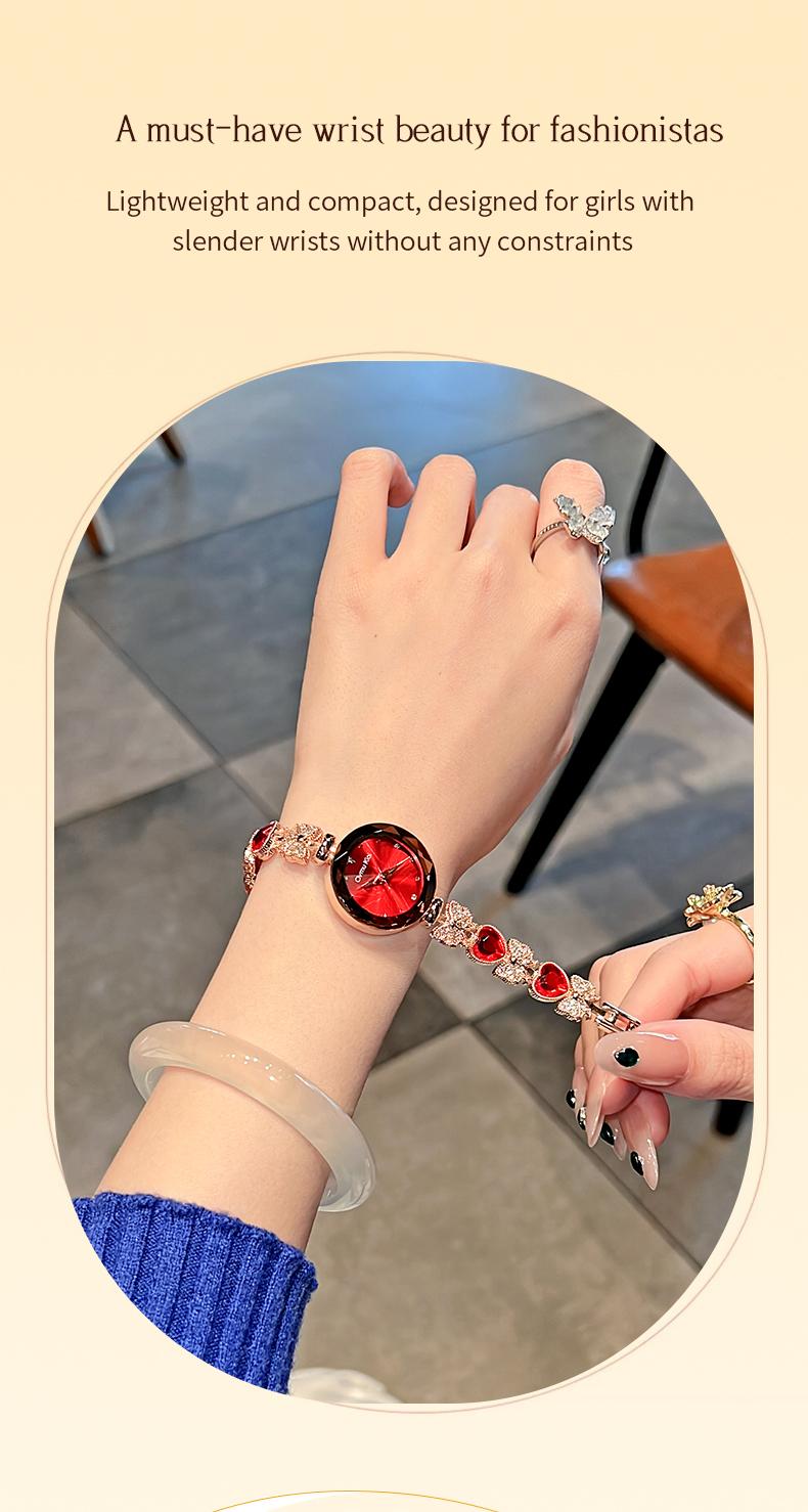 Clvmu Kiai Ladies Elegant Butterfly Watch Bracelet Set with Heart Shaped Gift Box Exquisite Necklace Ring Earrings Fashionable Jewelry for Women Perfect Festival Gift Baby G Rhinestone Wristwatch