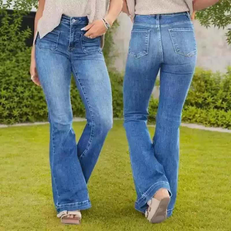 American Casual Waist Straight Leg Jeans Workwear Dual Patch