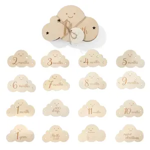 Cute Wooden Cloud Monthly Milestone Cards,Baby Growth Photo Prop, 1 Month to 1 Year,New born Christmas Gift, Creative Baby Shower Present, Wooden Material