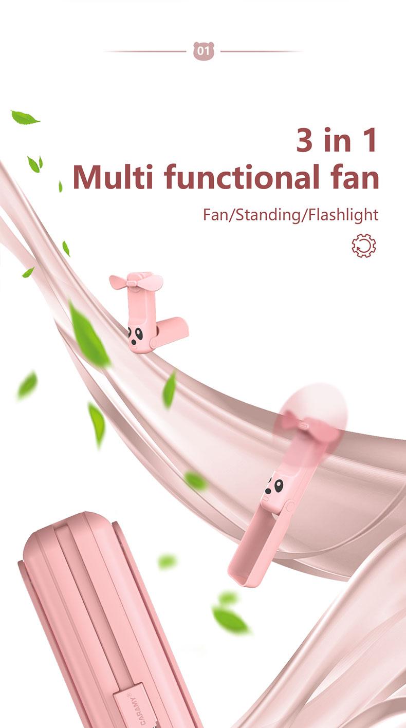 Foldable Handheld Portable Power Bank Mini Fan USB Rechargeable Desktop Fan with Wired Power Bank Portable Fan Mobile Power Bank Charger Pink Folding fan