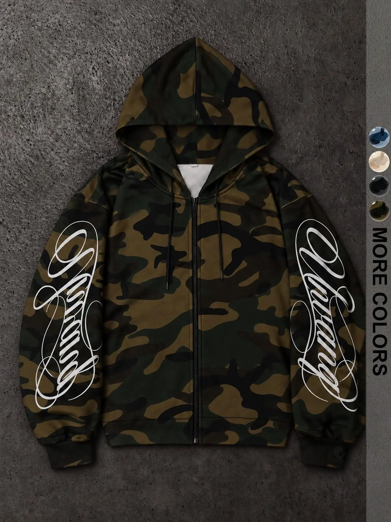 Men's Camouflage Zip-Up Hoodie, Camo Hoodies, Casual Long Sleeve Graphic Print, Comfortable Loose Fit for Fall & Winter, Perfect for Outdoor Activities