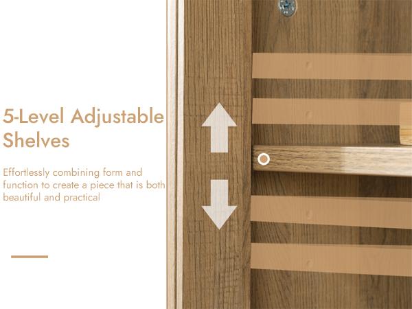 PieDle Furniture 71" Tall Arched Display Cabinet, 5-Tier Bookshelf Modern Farmhouse Arched Bookcase with Glass Doors and Shelves, Wooden Pantry Storage Cabinet for Living Room, Office and Kitchen