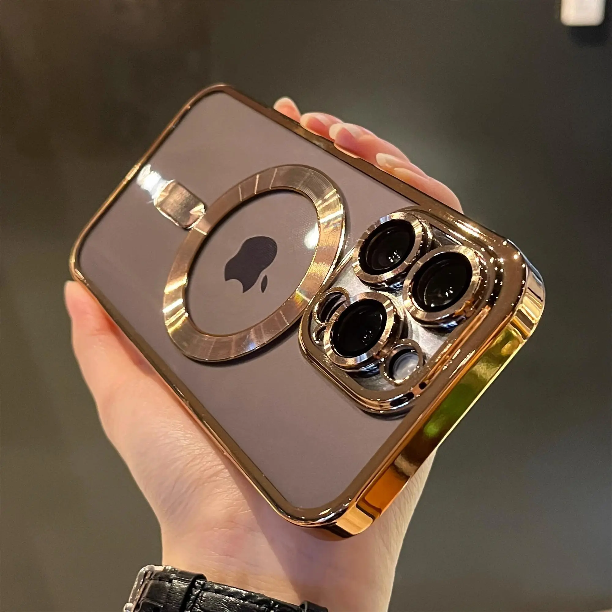 Luxury Plated MagSafe Magnetic Wireless Charging Cellphone Case, Shockproof Silicone Protector for iPhone 12/13/14/15/16/17/18 Pro/Plus/Max/17 AIR, Phone Accessories, Handheld Device Accessories