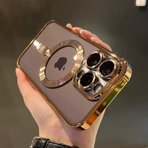 Luxury Plated MagSafe Magnetic Wireless Charging Protective Case for iPhone 12/13/14 Pro/15/16/17/18 Pro/Plus/Max/17 AIR - Shockproof Silicone Cellphone Cover for Handheld Devices, Essential Phone Accessory