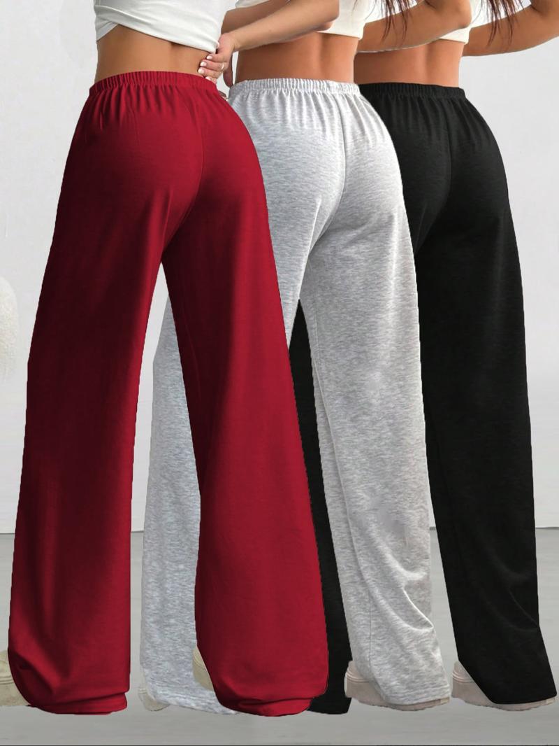 Women's Casual Loose-Fit Drawstring Pants, 3-Pack Plain Long Trousers, Comfortable Wide Leg Home Wear, Suitable for Spring Summer Fall